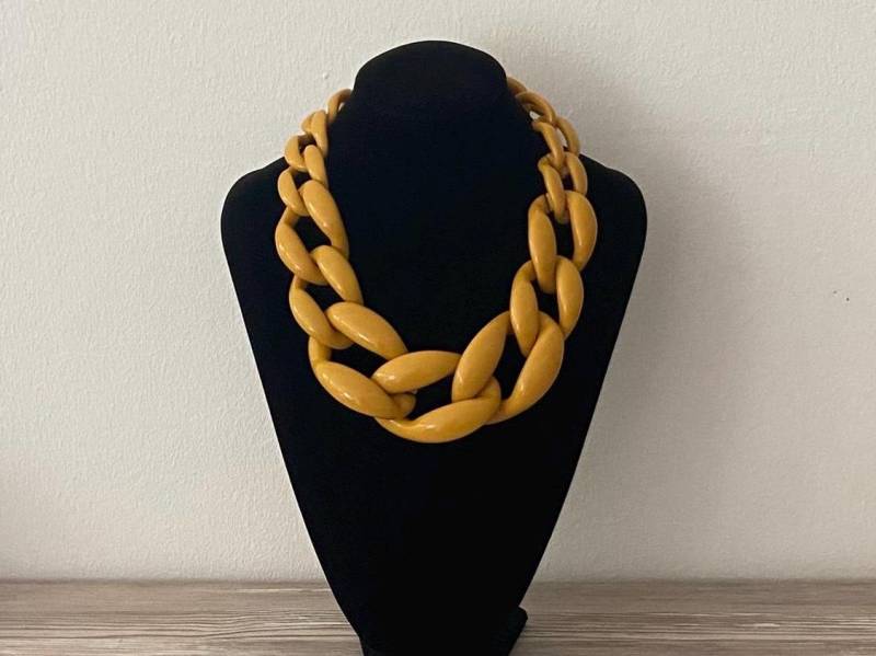 Halskette Statement Damenkette Gliederkette Chunky Kette Modeschmuck Acryl Bib Kurz Glanz von Mariandldesign