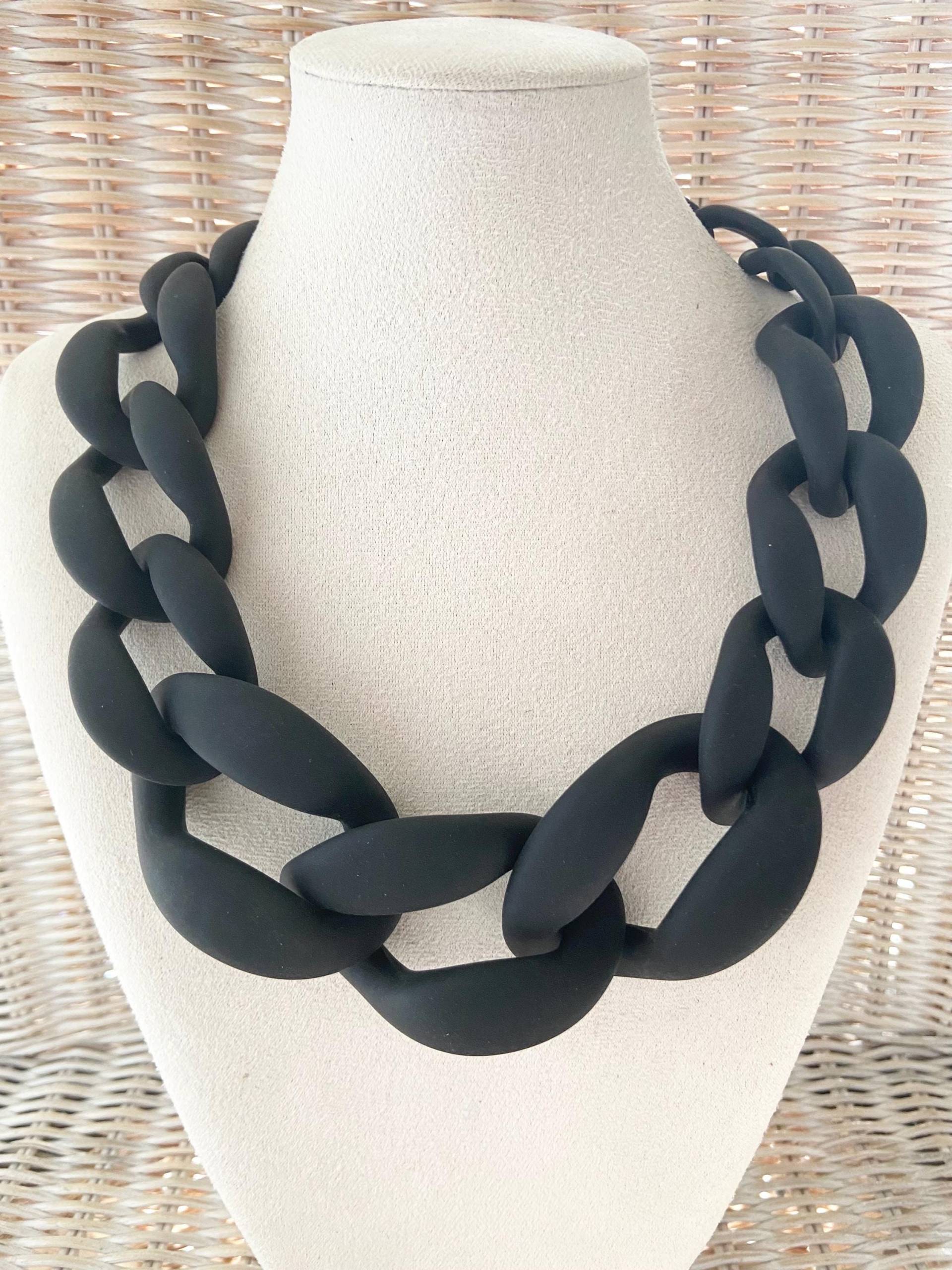 Halskette Statement Damenkette Gliederkette Chunky Kette Modeschmuck Acryl Bib Kurz Schwarz Matt Modekette Karabiner von Mariandldesign