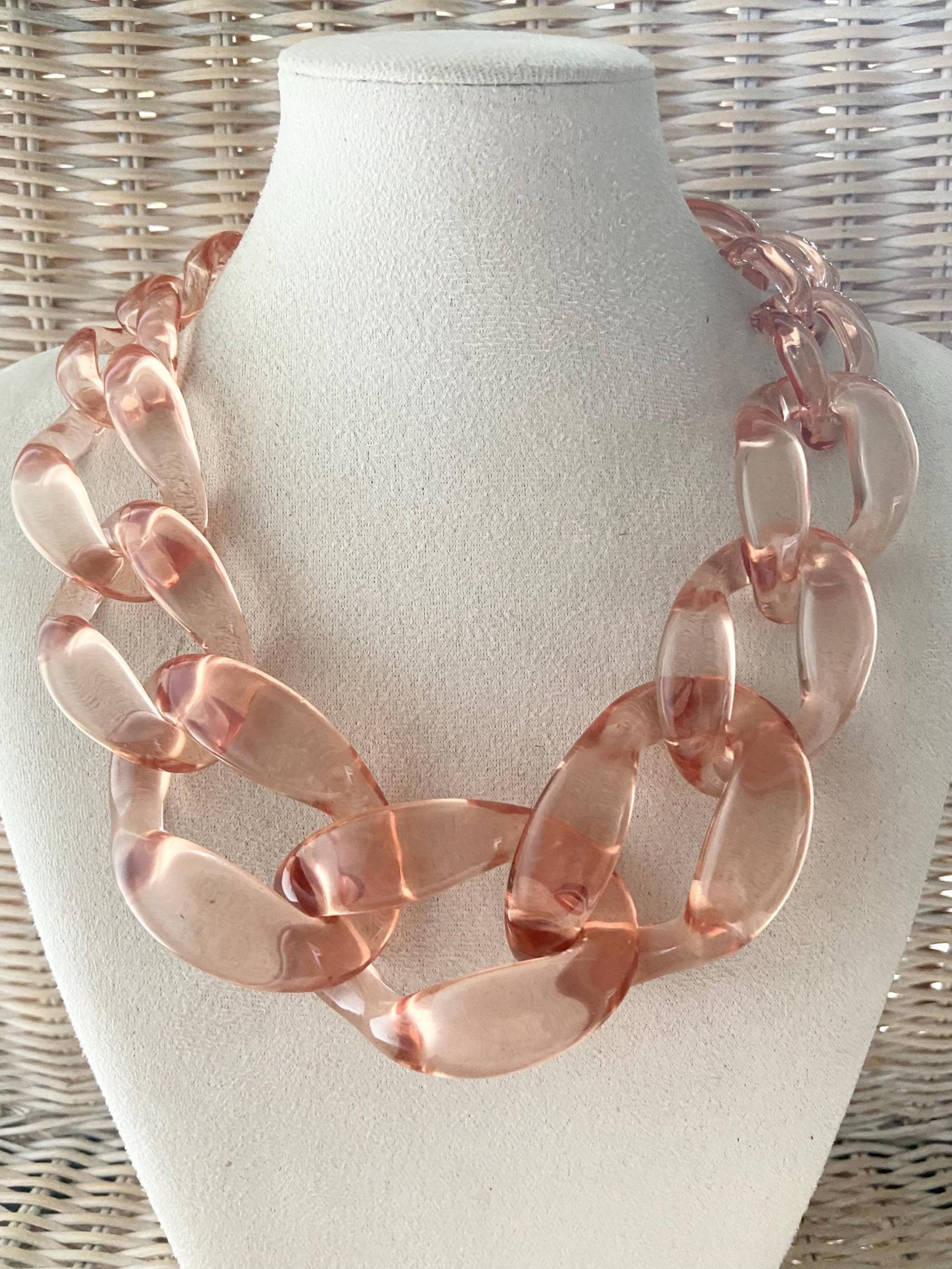 Halskette Statement Damenkette Gliederkette Chunky Kette Modeschmuck Acryl Bib Transparent Hellbraun Blogger Extravagant von Mariandldesign