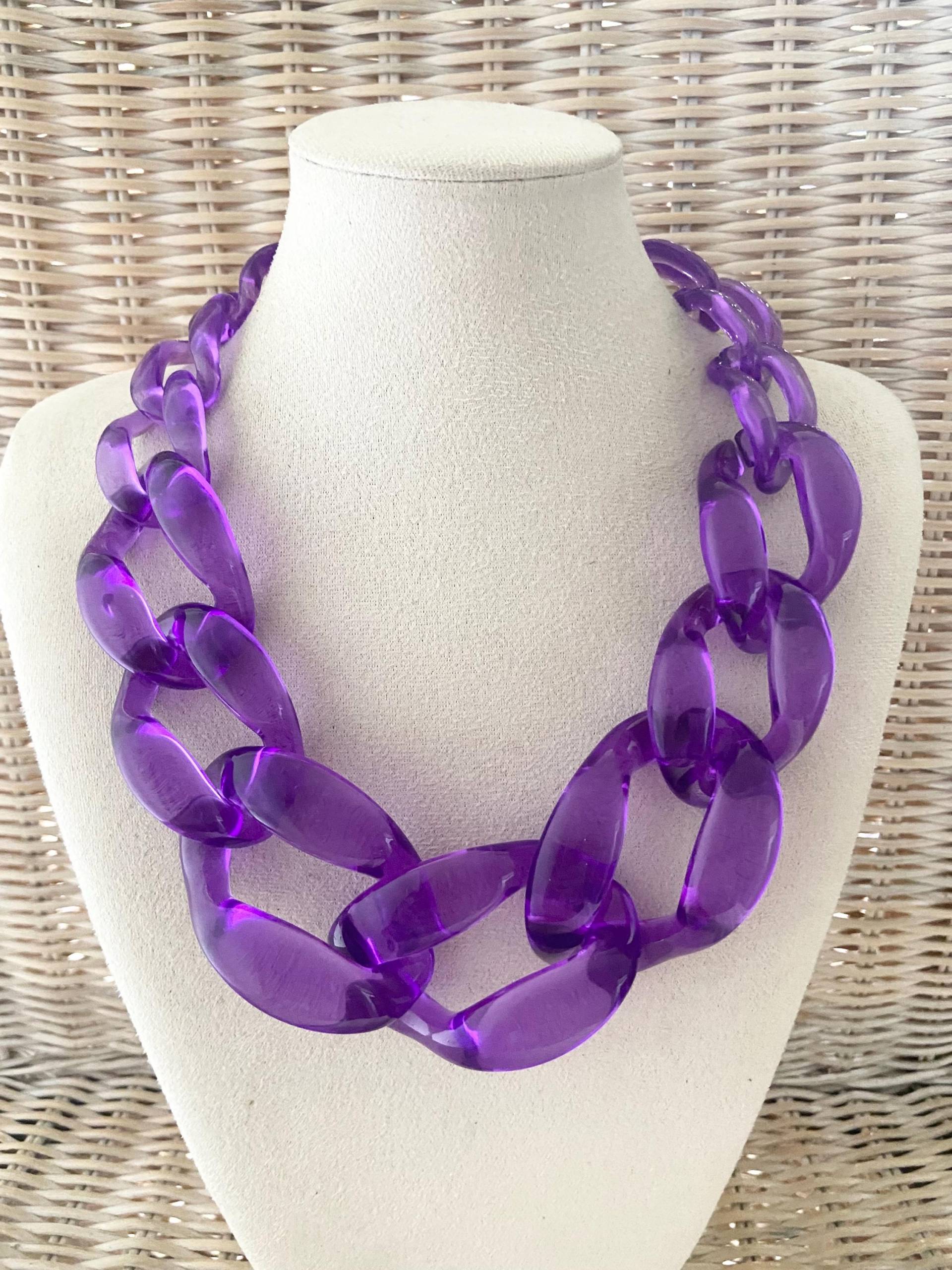 Halskette Statement Damenkette Gliederkette Chunky Kette Modeschmuck Acryl Bib Transparent Lila Blogger Modekette von Mariandldesign