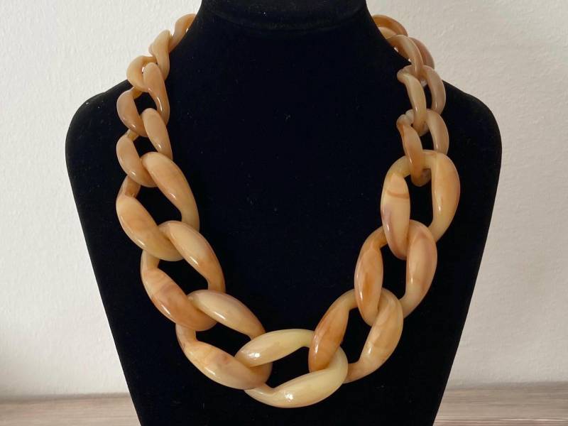 Halskette Statement Damenkette Gliederkette Chunky Kette Modeschmuck Marmoriert Acryl Bib Blogger Modekette Braun von Mariandldesign