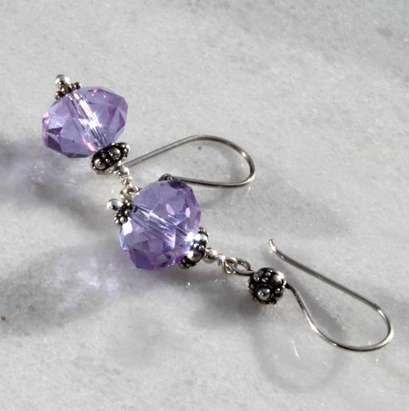 Amethyst Kristall Ohrringe Sterling Silber, Facettiertes Glas Amethyst Kristall Ohrringe Sterling Silber, Facettiertes Glas von MarianneDegener