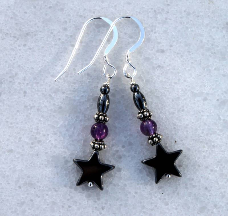 Hämatit Stern Ohrringe Amethyst Sterling Silber Ohrhänger von MarianneDegener