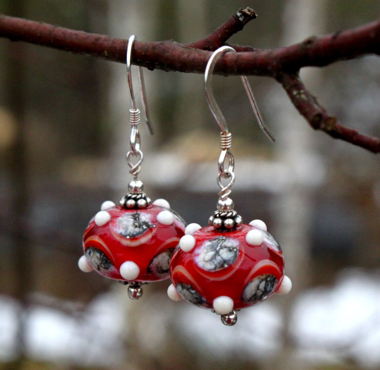 Rote Lampwork Glas Ohrringe Sterling Silber Schmuck Rote Lampwork Glas Ohrringe Sterling Silber Schmuck von MarianneDegener