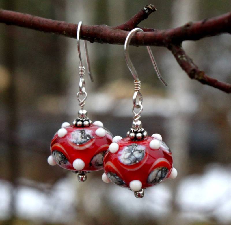 Rote Lampwork Glas Ohrringe Sterling Silber Schmuck von MarianneDegener