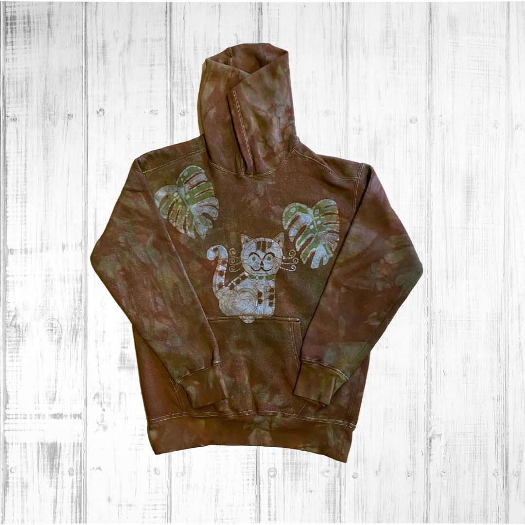 Monstera Katze Batik Shirt - Handbemalte Unisex Hoodie Sweatshirt Größe Medium Monstera Katze Batik Shirt - Handbemalte Unisex Hoodie Sweatshirt Größe Medium von MaribodaMade
