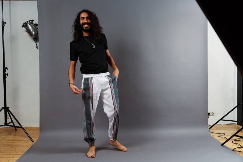 Kikoyhose "Tembo" - Grau/Weiß/Kenia Baumwolle Yoga Fair Handarbeit von MaridadiFashionDE