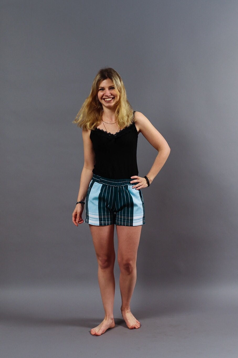 Kikoyshort "Chui" - Türies/Hellblau Baumwolle Handarbeit Fair von MaridadiFashionDE