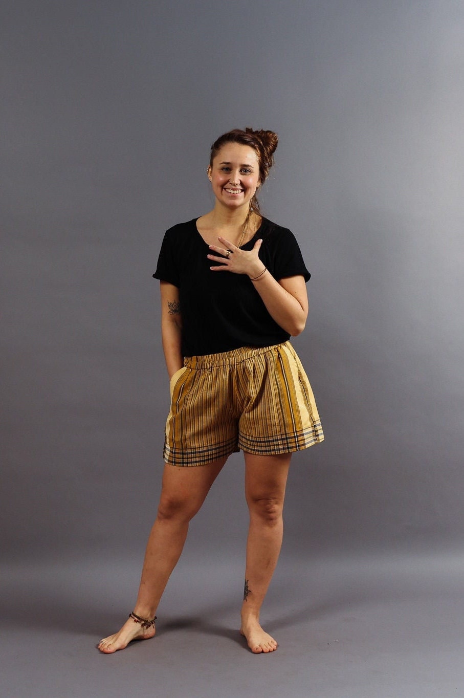 Kikoyshorts "Chui" - Okka/Gestreift Fair Baumwolle Handarbeit von MaridadiFashionDE