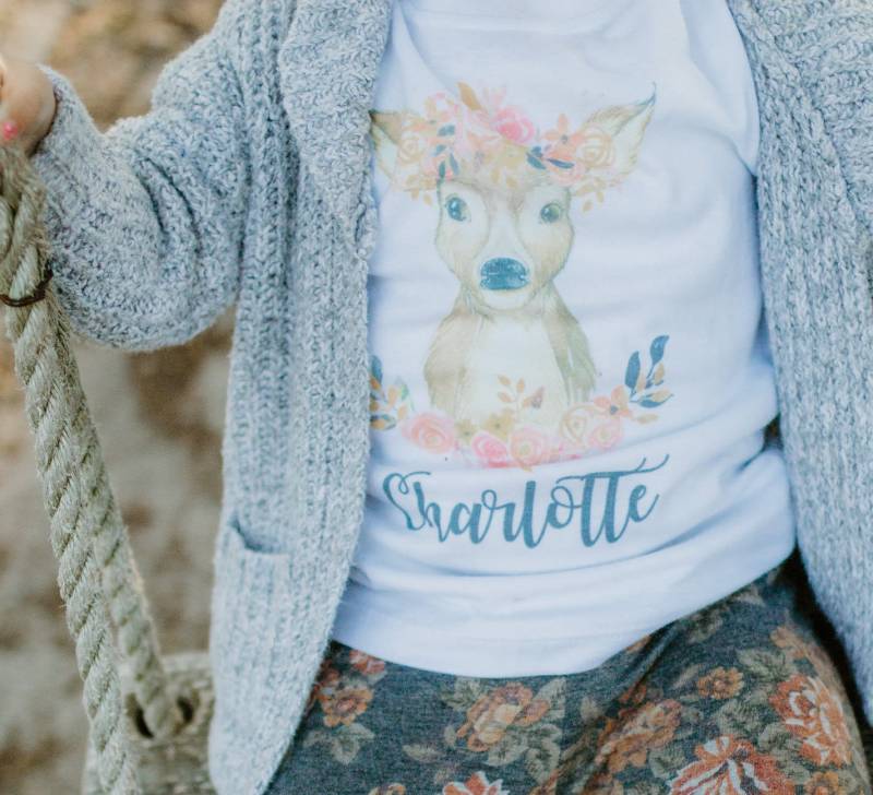 Fallen Sie Baby Outfit, Boho-Hirsch-Shirt, Boho-Baby-Kleidung, Mädchen Personalisierte Reh Shirt, Erntedank-Outfit, Baby-Mädchen-Outfits Für Den von MarieCompany