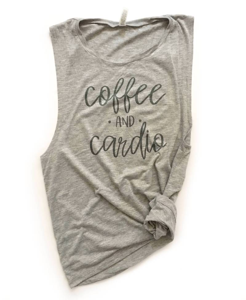 Frauen Training Tank, Kaffee Und Herz-Kreislauf, Damen Muskel Gym Kaffee-Tank, Shirt, Lustige Tank Läuft von MarieCompany