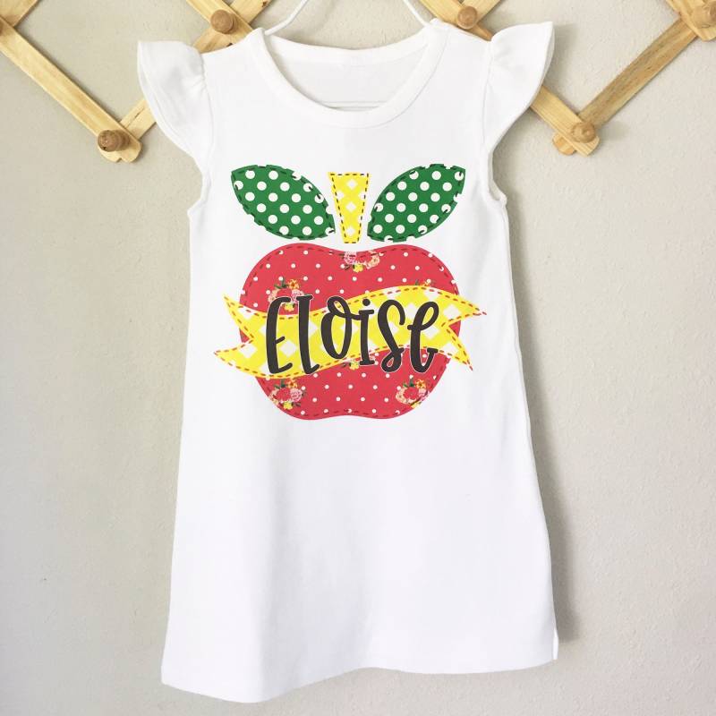 Mädchen Back To School Kleid, Personalisiertes Outfit, Apfelkleid, Floraler Apfel, Applikation von MarieCompany