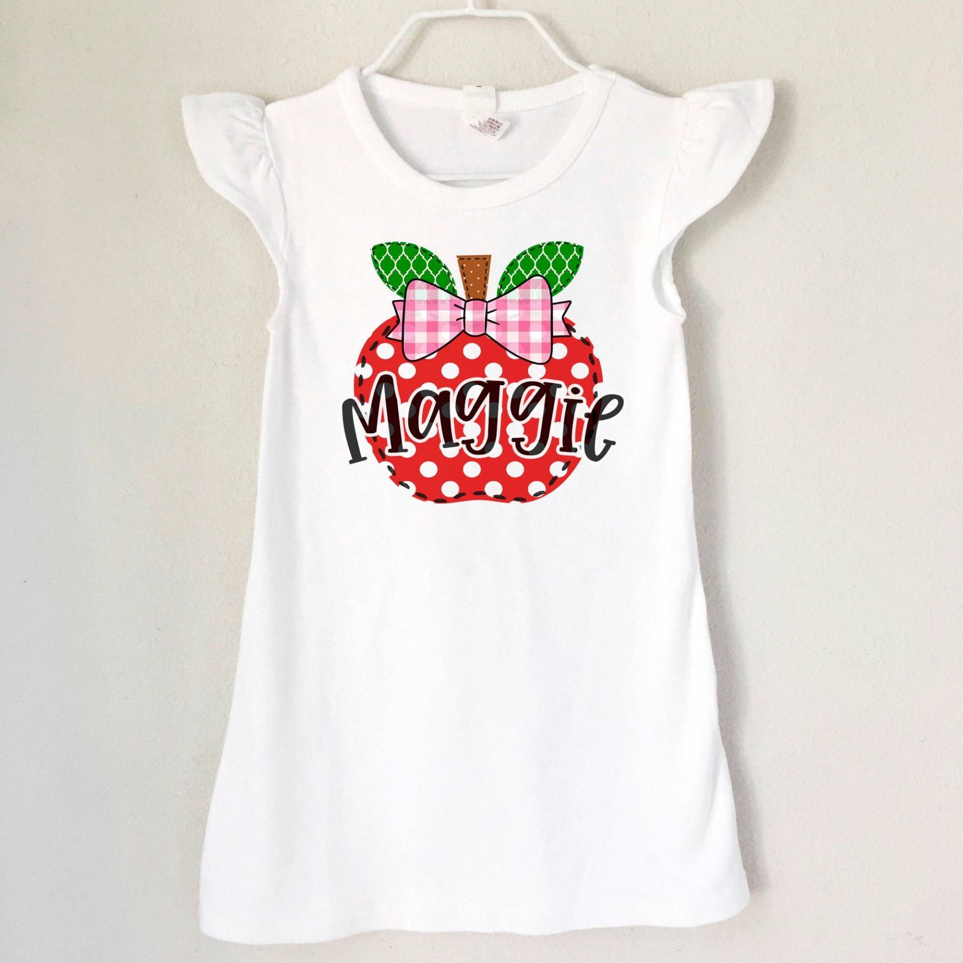 Mädchen Back To School Kleid, Personalisiertes Outfit, Polka Dot Apfel Floraler Apfel, Kunstapplikation von MarieCompany