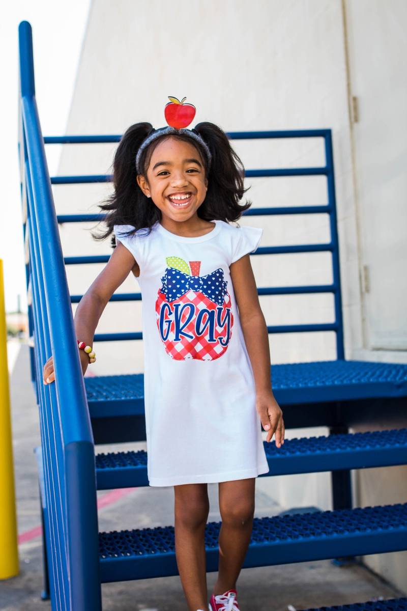 Mädchen Kleid Zum Schulanfang, Schulanfangkleid, Personalisierbares Apfelkleid, Fauxapfelkleid von MarieCompany
