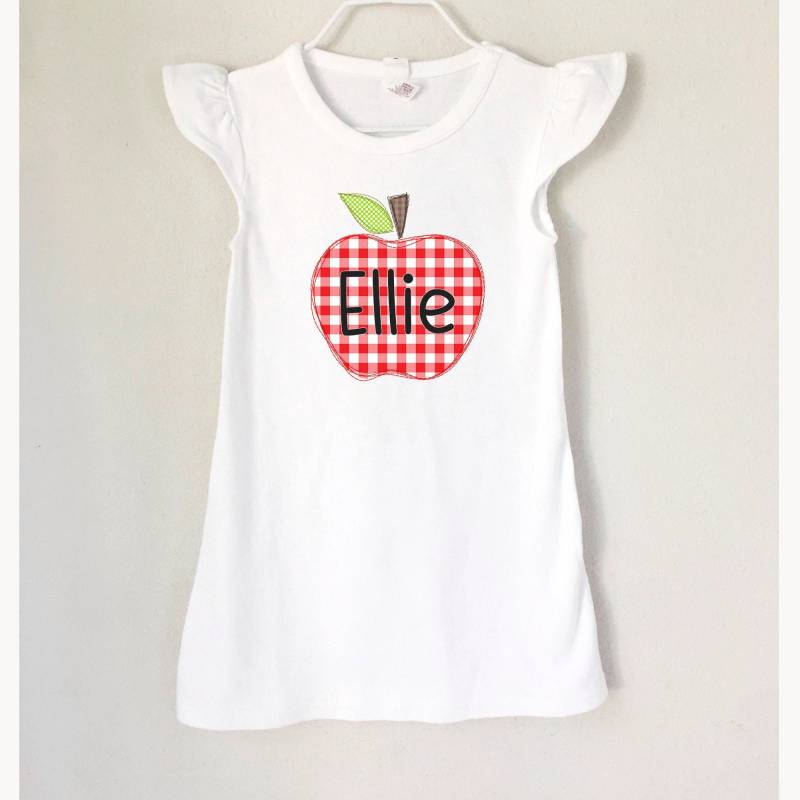 Mädchen Zurück Zu Schulkleid, Personalisierte Schuloutfit, Polka Dot Apfelkleid, Blumenapfel, Kunstapfelapfel von MarieCompany