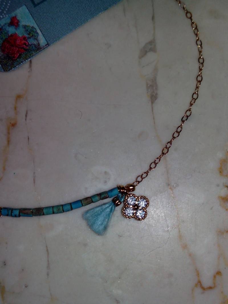 Armband Vintage Vergoldet Sehr Fein, Türkisen Und Klee Mit Zirkone von MarieSubirana