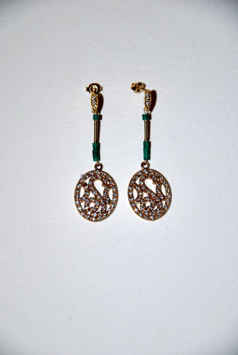 Art-Deco-Vergoldete Ohrringe, Türkis Und Zirkon von MarieSubirana