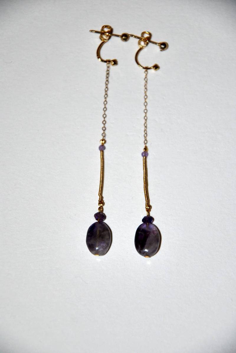 Lange Vergoldet Hinter Ohrringe Amethyst Tropfen von MarieSubirana