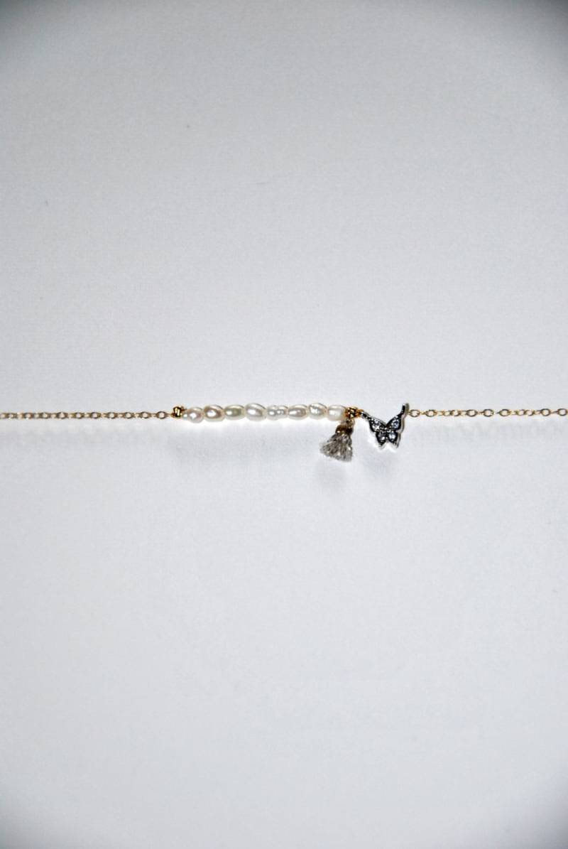 Sehr Feines Vergoldet Armband, Perlen, Schmetterling Zirkone von MarieSubirana