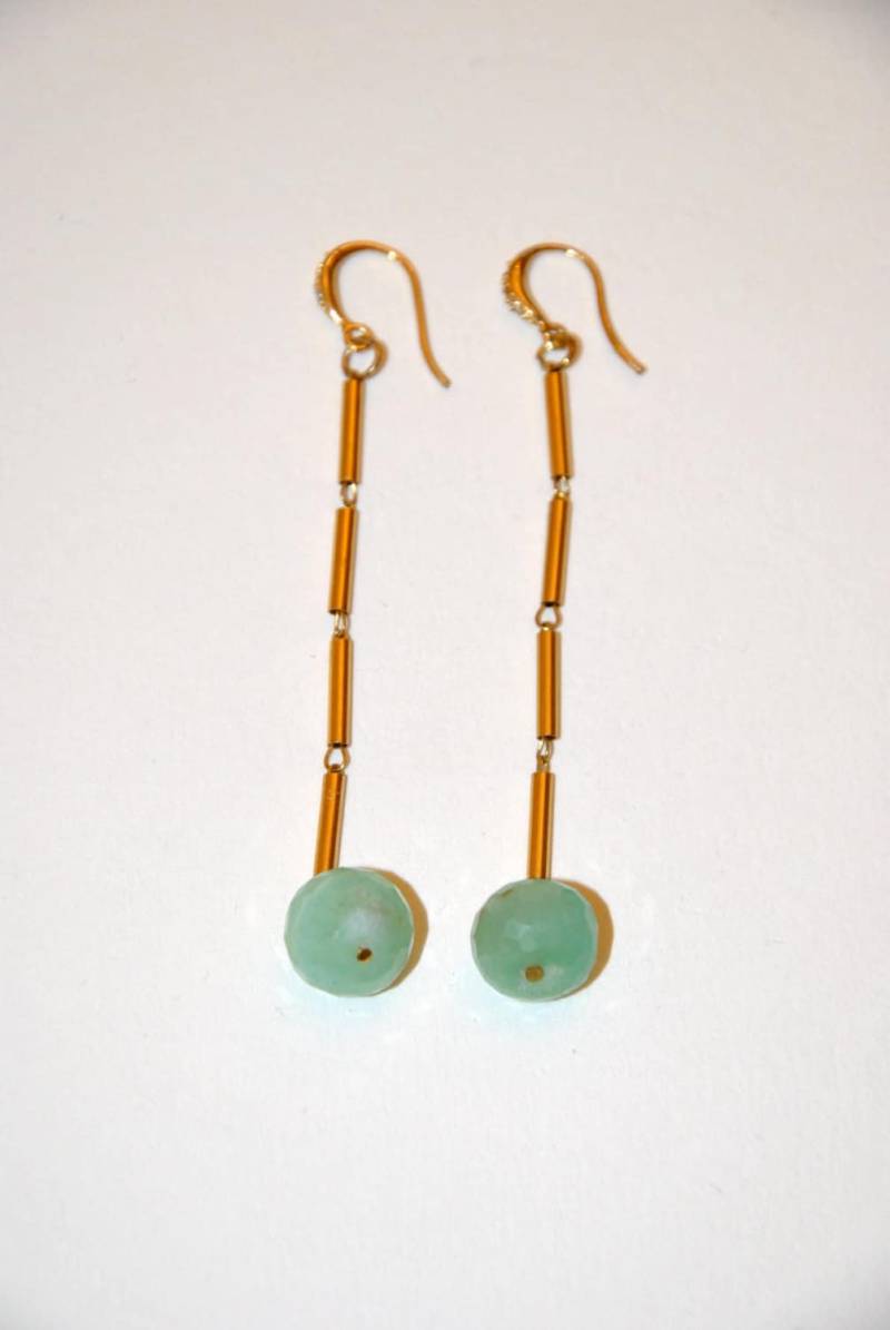 Upcycled Hand Made Slow Fashion Vintage Lange Ohrringe Grüne Jade von MarieSubirana