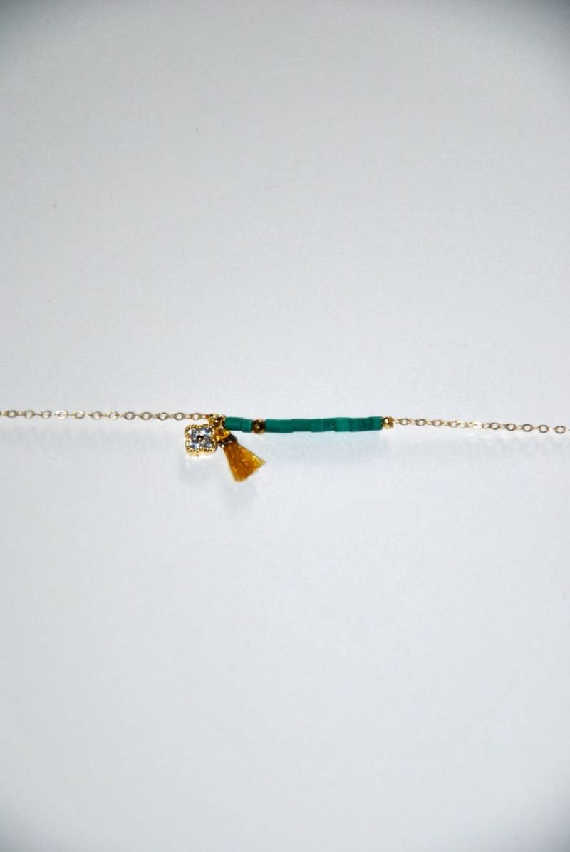 Vergoldete Armband, Mikro Türkisen, Klee Zirkone Mit Gelben Ocker Aus Kunstseide von MarieSubirana