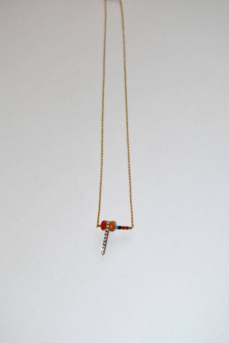 Vintage Upcycled Ethical Hand Vergoldete Halskette, Facettierte Opale, Mikro-Türkis, Onyx Hämatit Anhänger Gepflastert Zirkone von MarieSubirana