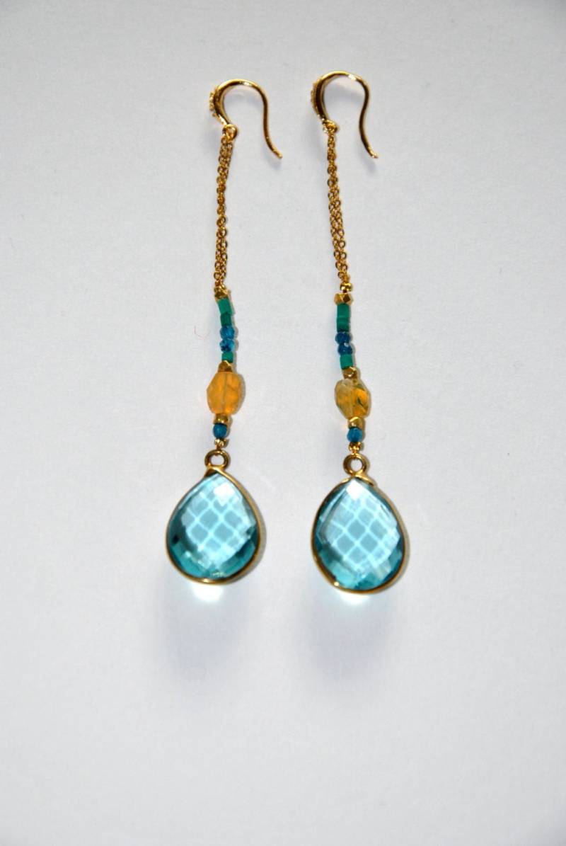 Vintage-stil Ohrringe Vergoldet Und Blau Quarz von MarieSubirana