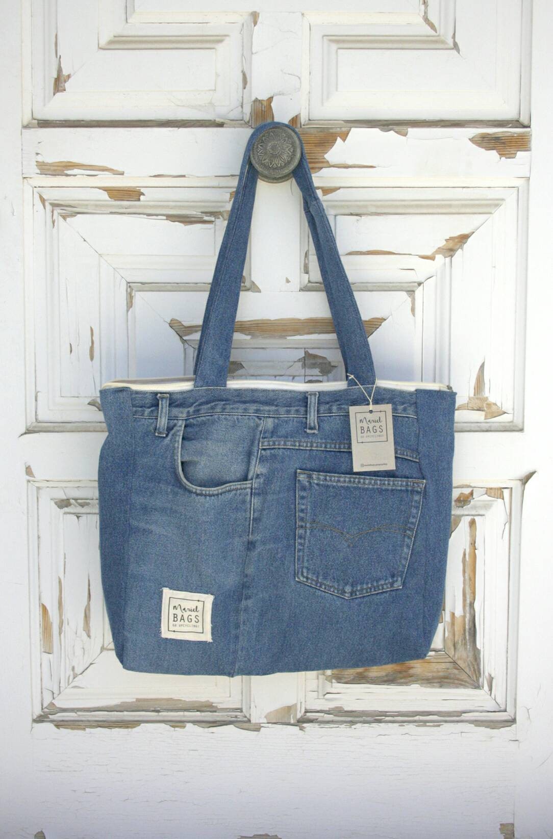 Upcycle Handgefertigte Jeanstasche Wiederverwendung Von Textil - Textilmaterial von MarielBags