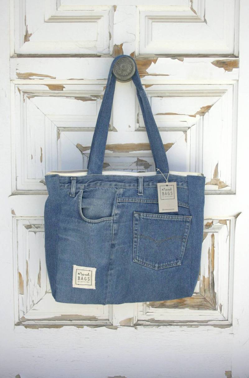 Upcycle Handgefertigte Jeanstasche Wiederverwendung Von Textil - Textilmaterial von MarielBags