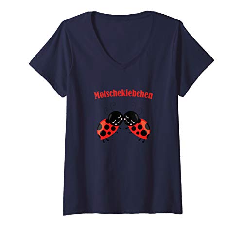 Damen Motschekiebchen Modschegiebchen Marienkäfer Ostdeutsch T-Shirt mit V-Ausschnitt von Marienkäfer Ostdeutsch Dialekt Zubehör & Geschenke