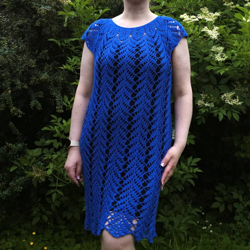 Damen Hand Gehäkelte Größe M-L Casual Kleid Blau von Marifu6aStore