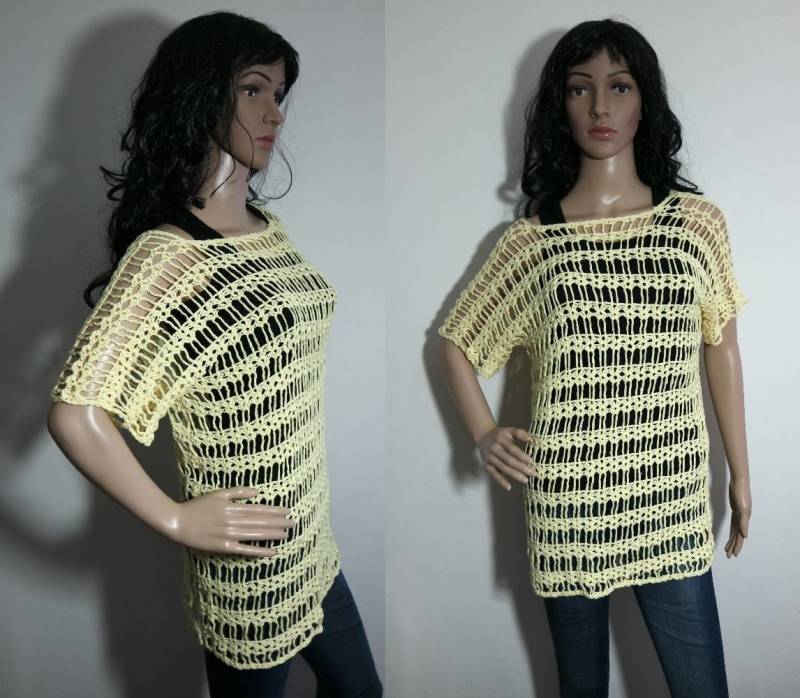 Gehäkelte Gelbe Zitrone Top Tunika Grösse M-L von Marifu6aStore