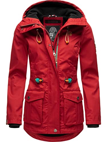 MARIKOO Damen Parka Übergangs-Jacke leicht gefüttert mit Kapuze Babetaa Cherry Red Gr. S von MARIKOO