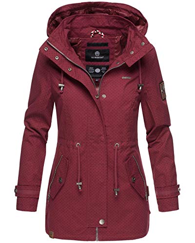 MARIKOO Damen Jacke Frühling Übergangsjacke leicht Parka Mantel Kapuze B690 [B690-Nyok-Bordeaux-WP-Gr.S] von MARIKOO