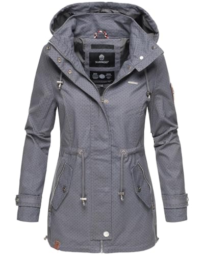 MARIKOO Damen Jacke Frühling Übergangsjacke leicht Parka Mantel Kapuze B690 [B690-Nyok-Dunkelgrau-WP-Gr.S] von MARIKOO