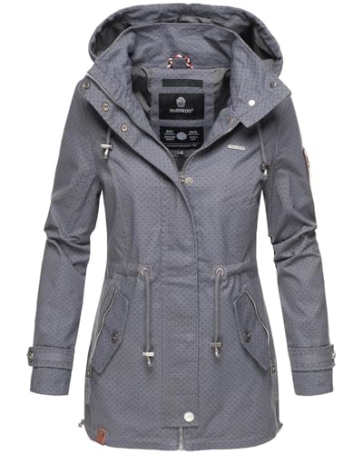 MARIKOO Damen Jacke Frühling Übergangsjacke leicht Parka Mantel Kapuze B690 [B690-Nyok-Dunkelgrau-WP-Gr.S] von MARIKOO