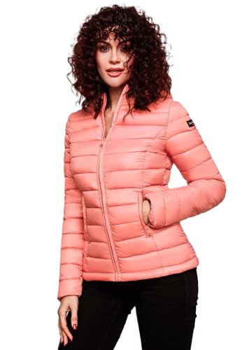 MARIKOO Damen Jacke Steppjacke Herbst Winter Übergangsjacke gesteppt B651 [B651-Luc-Coral-Gr.S] von MARIKOO