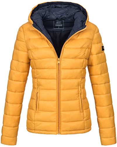 MARIKOO Damen Jacke Steppjacke Herbst Winter Übergangsjacke gesteppt B651 [B651-Luc-Gelb-Gr.M] von MARIKOO