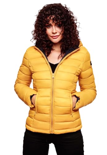MARIKOO Damen Jacke Steppjacke Herbst Winter Übergangsjacke gesteppt B651 [B651-Luc-Gelb-Gr.S] von MARIKOO