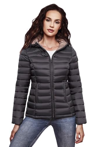 MARIKOO Damen Jacke Steppjacke Herbst Winter Übergangsjacke gesteppt B651 [B651-Luc-Schwarz-Gr.L] von MARIKOO