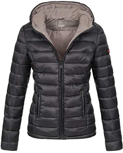 MARIKOO Damen Jacke Steppjacke Herbst Winter Übergangsjacke gesteppt B651 [B651-Luc-Schwarz-Gr.M] von MARIKOO