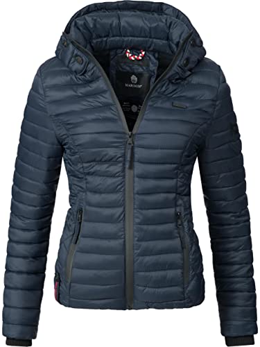 MARIKOO Damen leichte Übergangsjacke Steppjacke mit Kapuze Samtpfote Blau Gr. S von MARIKOO