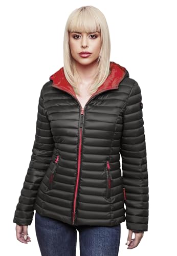 MARIKOO Damen Steppjacke Übergangsjacke gesteppte Jacke mit Kapuze Frühjahr Stepp B857 [B857-Asr-Anthrazit-Gr.XL] von MARIKOO