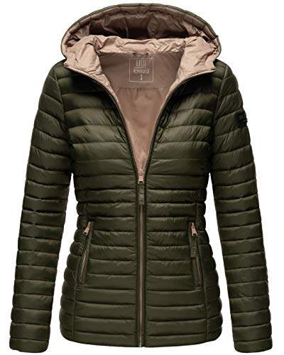 MARIKOO Damen Steppjacke Übergangsjacke gesteppte Jacke mit Kapuze Frühjahr Stepp B857 [B857-Asr-Olive-Gr.L] von MARIKOO