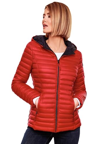 MARIKOO Damen Steppjacke Übergangsjacke gesteppte Jacke mit Kapuze Frühjahr Stepp B857 [B857-Asr-Rot-Gr.M] von MARIKOO