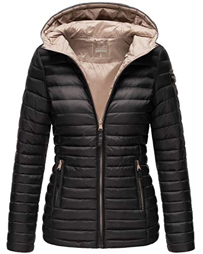 MARIKOO Damen Steppjacke Übergangsjacke gesteppte Jacke mit Kapuze Frühjahr Stepp B857 [B857-Asr-Schwarz-Gr.L] von MARIKOO