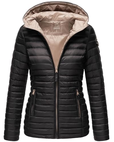 MARIKOO Damen Steppjacke Übergangsjacke gesteppte Jacke mit Kapuze Frühjahr Stepp B857 [B857-Asr-Schwarz-Gr.XS] von MARIKOO