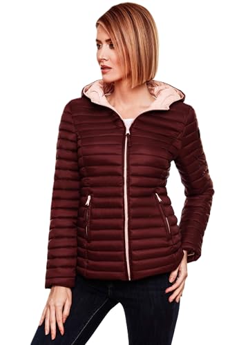 MARIKOO Damen Steppjacke Übergangsjacke gesteppte Jacke mit Kapuze Frühjahr Stepp B857 [B857-Asr-Weinrot-Gr.M] von MARIKOO