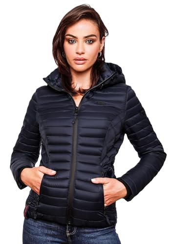 MARIKOO Damen Jacke Steppjacke Übergangsjacke mit Kapuze gesteppt B600 [B600-Samt-Blau-Gr.S] von MARIKOO