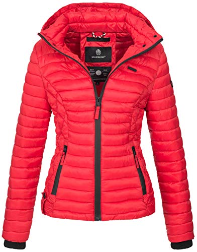 MARIKOO Damen Jacke Steppjacke Übergangsjacke mit Kapuze gesteppt B600 [B600-Samt-Rot-Gr.M] von MARIKOO